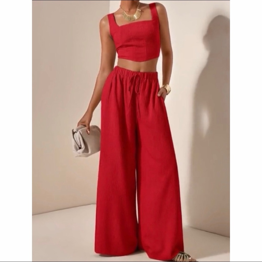 Red vacation 2 piece pants set